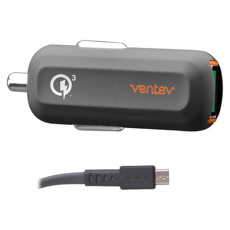 VENTEV QC3.0 24W Dashport rq1300 mini Car Charger and USB A to Micro USB Cable 3.3ft, Gray RQ1300VPAVNV